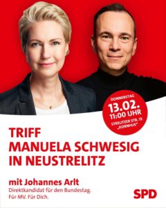 Politische Mittagspause mit Manuela Schwesig. Mit Johannes Arlt, Kornhus Neustrelitz @ Kornhus Neustrelitz